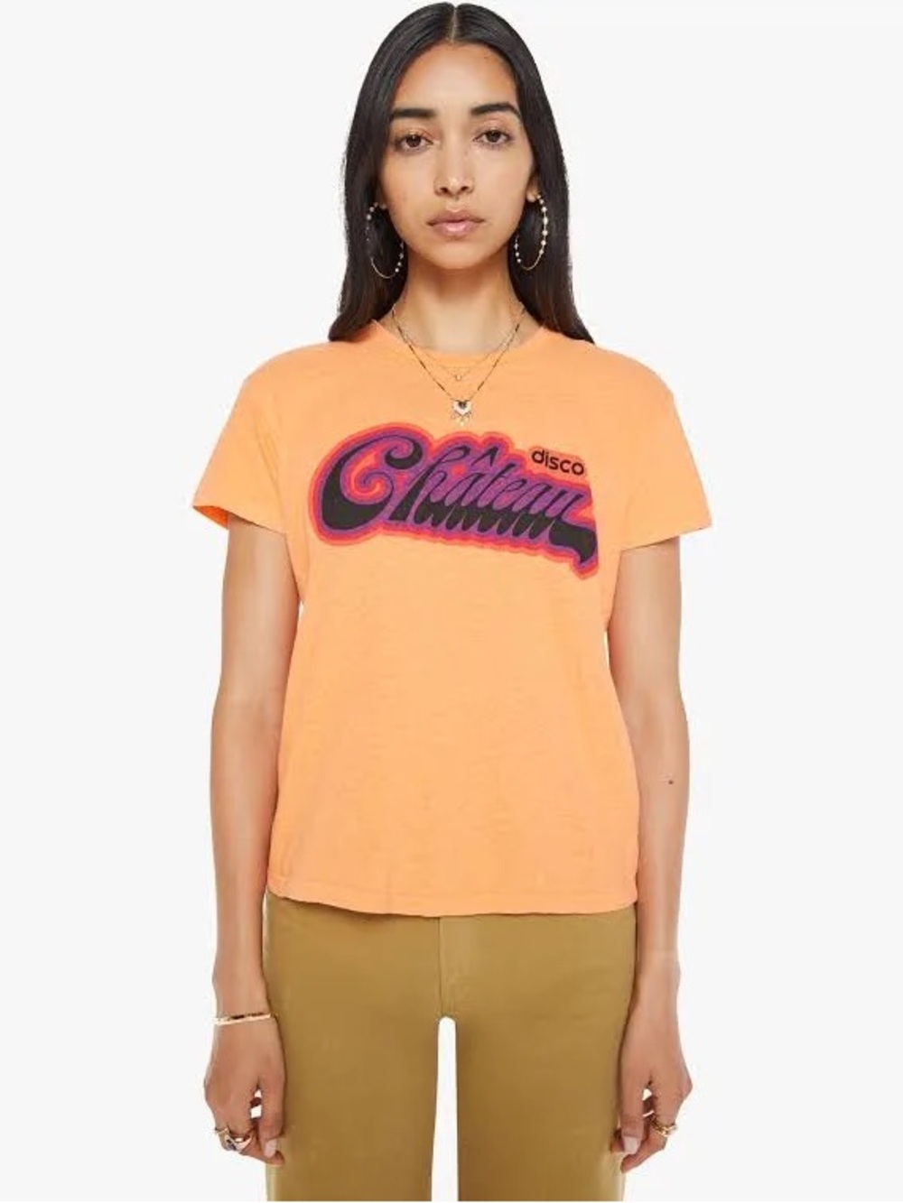 MOTHER Orange Graphic 'Disco Chateau' Tee with Pink and Black Print
